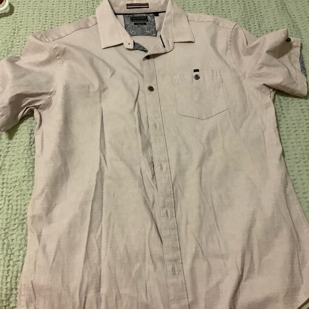 7 Diamonds Beige Casual Button Down Shirt